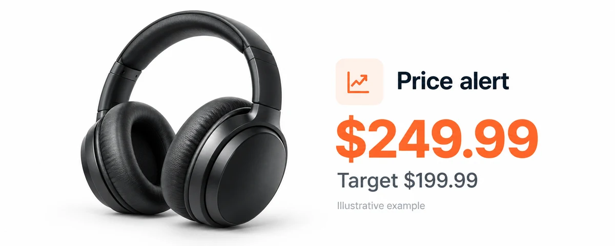 Illustration of PriceFox price alerts using its live website’s example prices. This is not a live offer.